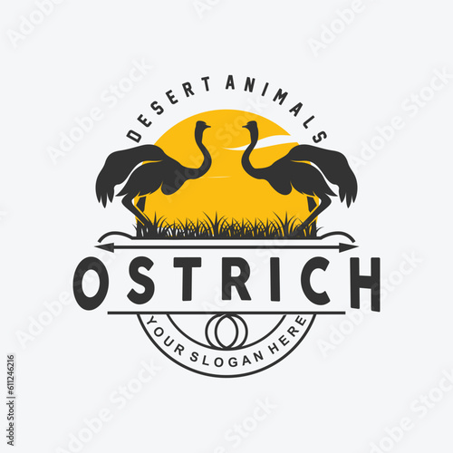 Ostrich Logo Design, Desert Animal Illustration, Living In The Forest, Vector Camel Brand Product