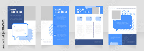 Mass media blank brochure layout design. Service info. Vertical poster template set with empty copy space for text. Premade corporate reports collection. Editable flyer paper pages