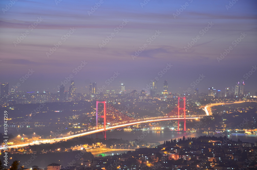 The most beautiful bridge in Istanbul, 15 July Martyrs Bridge, foggy days in the Marmara Sea