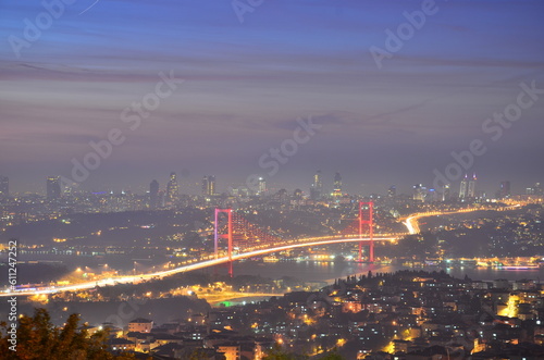 The most beautiful bridge in Istanbul, 15 July Martyrs Bridge, foggy days in the Marmara Sea