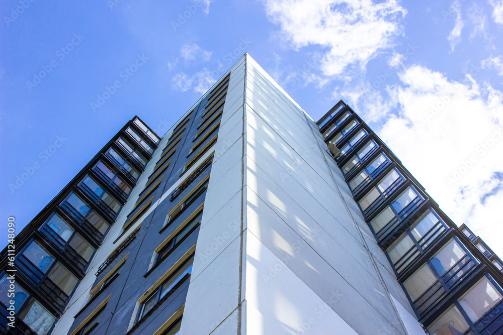 Architectural design of apartment buildings. External view of a new building, residential building, apartments. Modern houses, apartments.Facade of a high-rise apartment Architectural design of apartment buildings. External view of a new building, residential building, apartments. Modern houses, apartments.Facade of a high-rise apartment