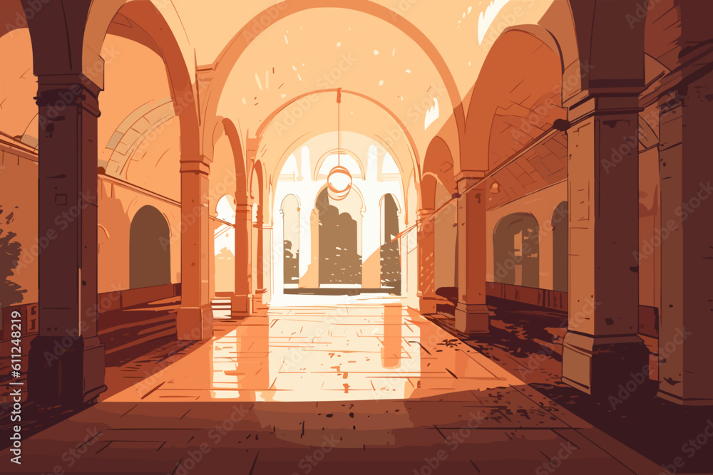 Doodle inspired inside of mead hall, cartoon sticker, sketch, vector