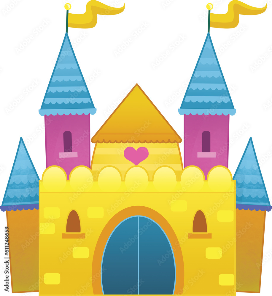 cartoon beautiful and colorful medieval castle illustration for childern