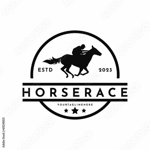 Vintage retro horse race logo design idea