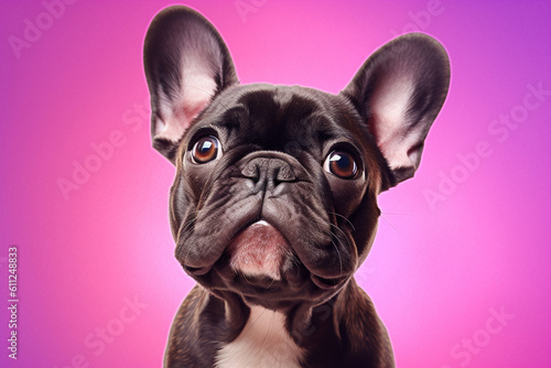 Cute French bulldog portrait on a pink background created with AI generative tools © World of AI