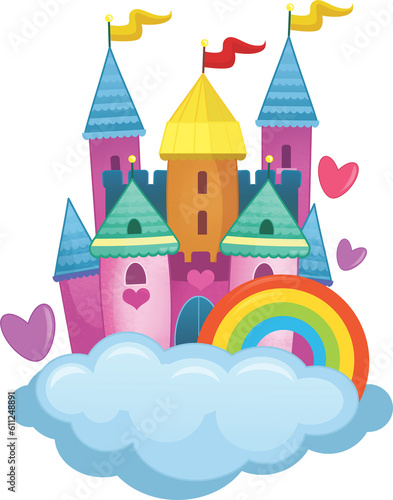 cartoon beautiful and colorful medieval castle illustration for childern © honeyflavour
