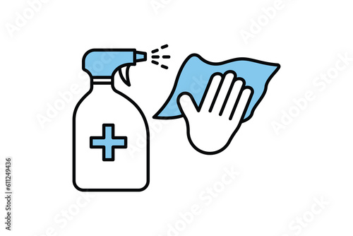 antiseptic spray bottle. element antibacterial disinfect surfaces, wet cleaning. icon related to disinfectant, antiseptic . Line icon style design. Simple vector design editable