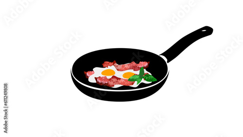 Bacon and eggs in a pan