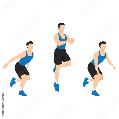 Man doing single or one leg hops or jumps exercise. Flat vector illustration isolated on white background