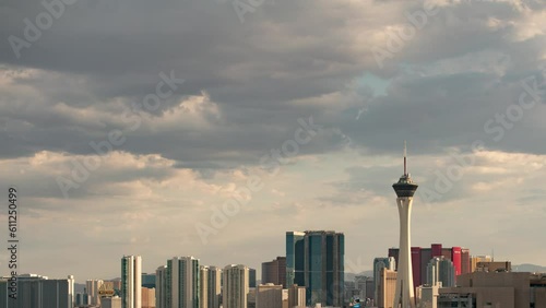 Las Vegas Strip Sunset Skyline and Downtown Cityscape Time Lapse Pan R Nevada USA