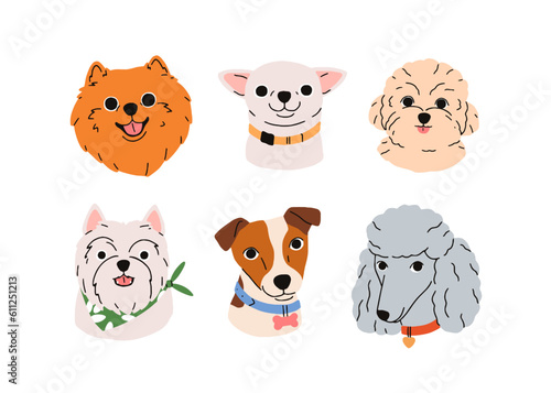 Cute dogs faces set. Funny puppies head portraits, avatars. Adorable doggies ...