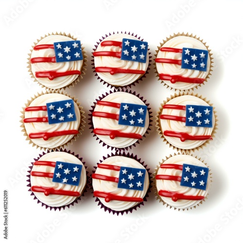 Wallpaper Mural Top view of various USA America flag-shaped cupcakes. Concept of 4th July. Created with generative AI technology. Torontodigital.ca