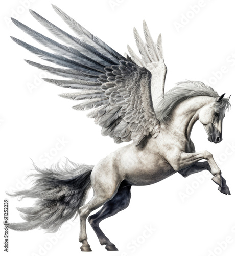 Photo Illustration of pegasus horse isolated on white background as transparent PNG, p