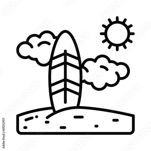 An amazing icon of surfboard in modern style, beach adventure