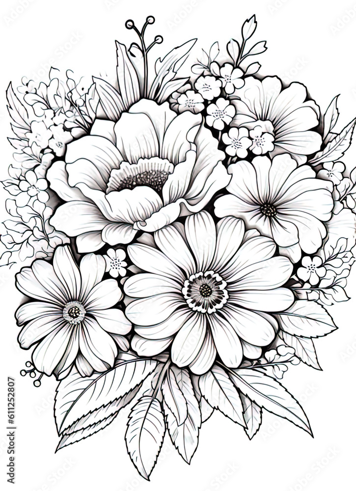 Obraz premium Detailed mandala, flowers, for coloring pages