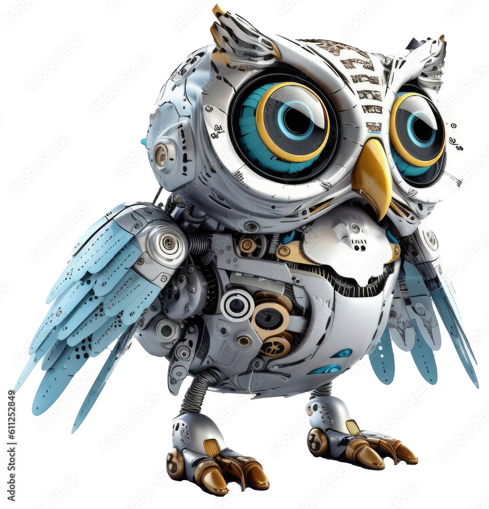 Fototapeta premium robot owl isolated on a transparent background, generative AI
