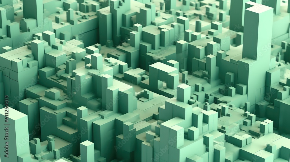 Abstract background with green cubes, geometric low-poly installation. Generative AI. Abstract background with green cubes, geometric low-poly installation. Generative AI.