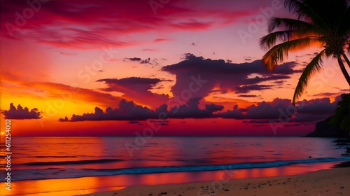 Sunset Over a Tropical Beach. Generative AI