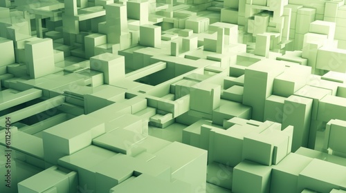 Abstract background with green cubes, geometric low-poly installation. Generative AI.