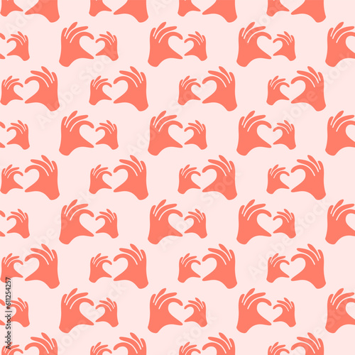 Parents and a kids hands forming a heart shape vector illustration. Family seamless pattern. Baby shower background. .