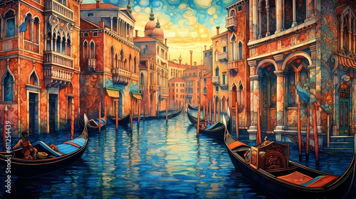 Illustration of the beautiful city of Venice. City of gondoliers  bridges  carnivals and love. Italy