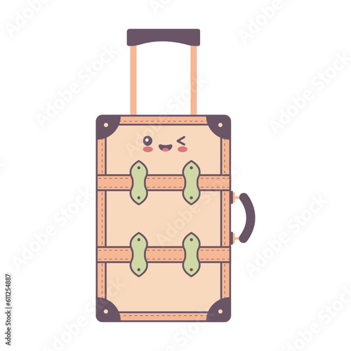 Suitcase in style kawaii. Flat cartoon colorful vector illustration.
