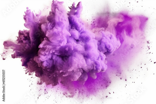 abstract powder splatted background. Purple powder explosion on transparent background. Colored cloud. Colorful dust explode