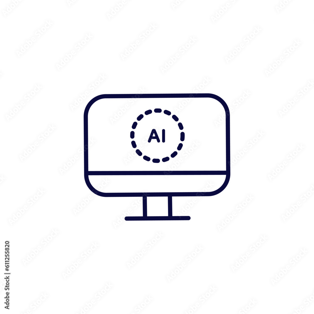 Obraz premium Illustration of computer with artificial intelligence icon. Isolated on white background.