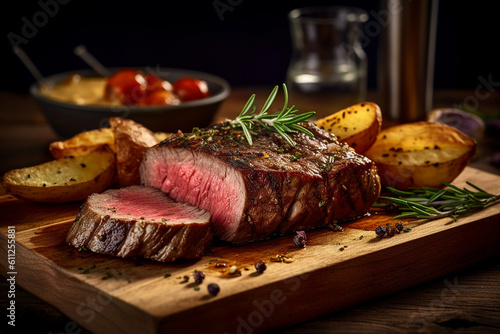 Juicy Steak Platter - Red Meat Delight - food photography - beef steak - beef photography - beef meat - meat restaurant - grilled beef - beef barbecue - bbq - platter