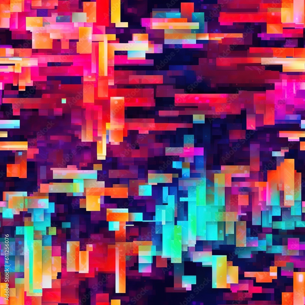 Abstract seamless pattern with glitch effect. Digital pixel noise. created with generative AI technology. Abstract seamless pattern with glitch effect. Digital pixel noise. created with generative AI technology.
