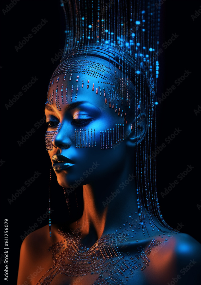 Cyber mystical futuristic black woman portrait, generative ai Cyber mystical futuristic black woman portrait, generative ai
