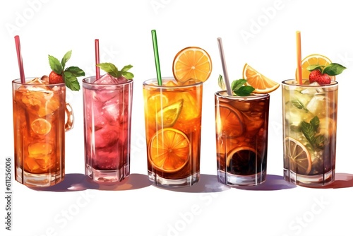 Refreshing Summer Cocktails on White Background. Generative AI