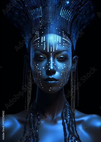 Cyber mystical  futuristic black woman portrait  generative ai