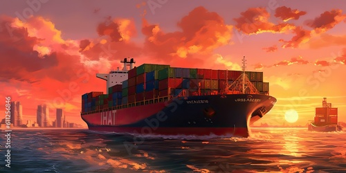 AI Generated. AI Generative. Cargo transport ship boat. Business sea nautical adventure trip travel. Graphic Art