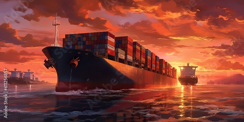 AI Generated. AI Generative. Cargo transport ship boat. Business sea nautical adventure trip travel. Graphic Art
