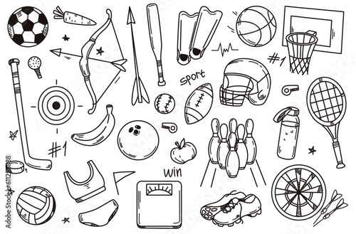 Slika na platnu Hand drawn vector illustration set of sport doodle icons