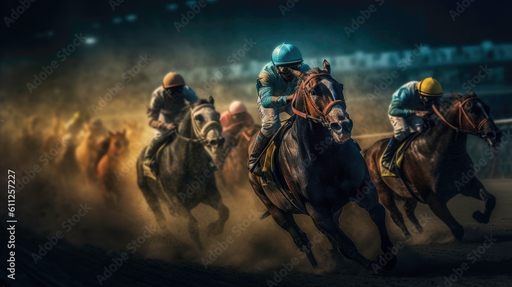 Equestrian Sport of Horse Racing with Jockeys generated by AI