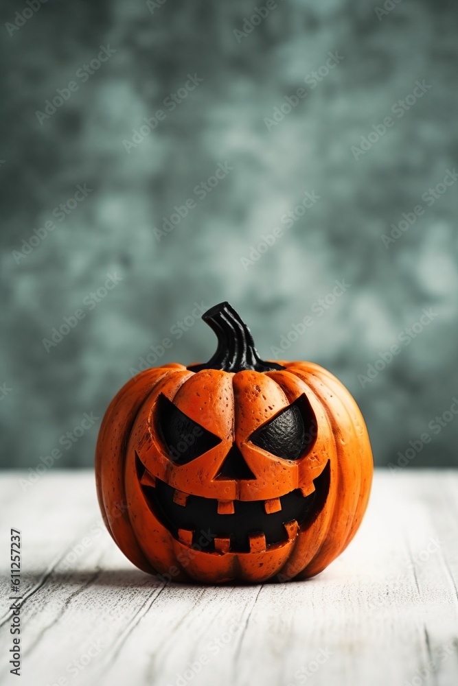Scary jack o lantern on the table made with Generative AI Scary jack o lantern on the table made with Generative AI