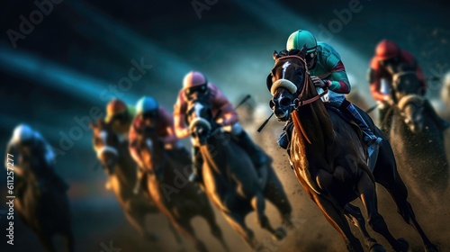 Equestrian Sport of Horse Racing with Jockeys generated by AI © DigitalMuseCreations