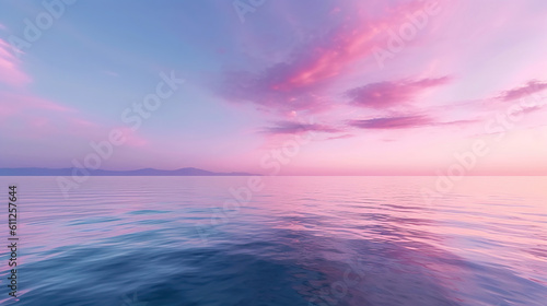 soft summer sunset over the bay, beautiful horizon pink clouds and water. Generative Ai