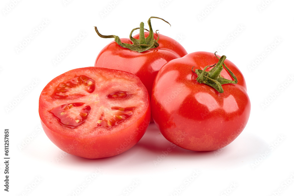 Tomato branch. Ripe fresh tomatoes, close-up, isolated on white background. Tomato branch. Ripe fresh tomatoes, close-up, isolated on white background.