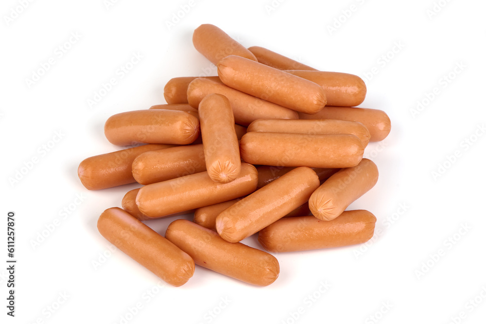Boiled chicken sausages, isolated on white background. Boiled chicken sausages, isolated on white background.