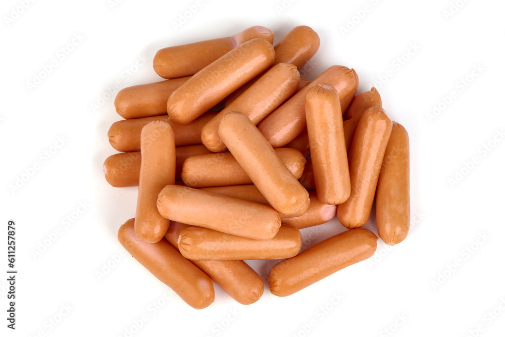 Boiled chicken sausages, isolated on white background. Boiled chicken sausages, isolated on white background.