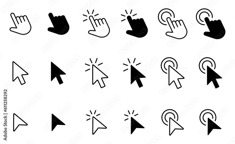 Computer mouse click cursor black arrow icons set and loading icons ...