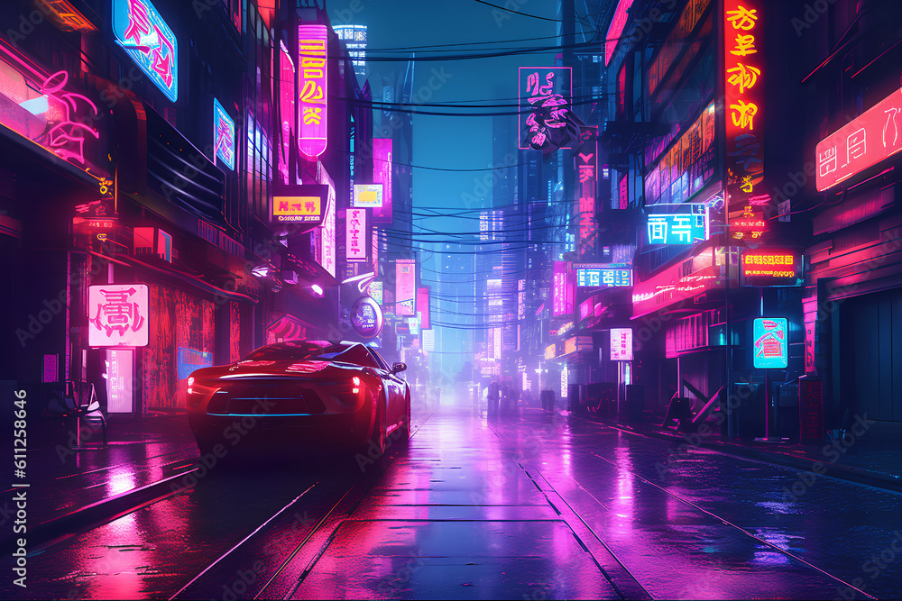 Synthwave Dreams: 80s Retro Cyberpunk Vibes, Generative AI Stock ...