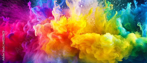 Spectrum Splatter Macro Abstract of Rainbow Color Ink Drop Art - made with Generative AI