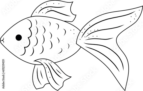 Illustration of a goldfish in line. Element for print, postcard and poster, vector illustration