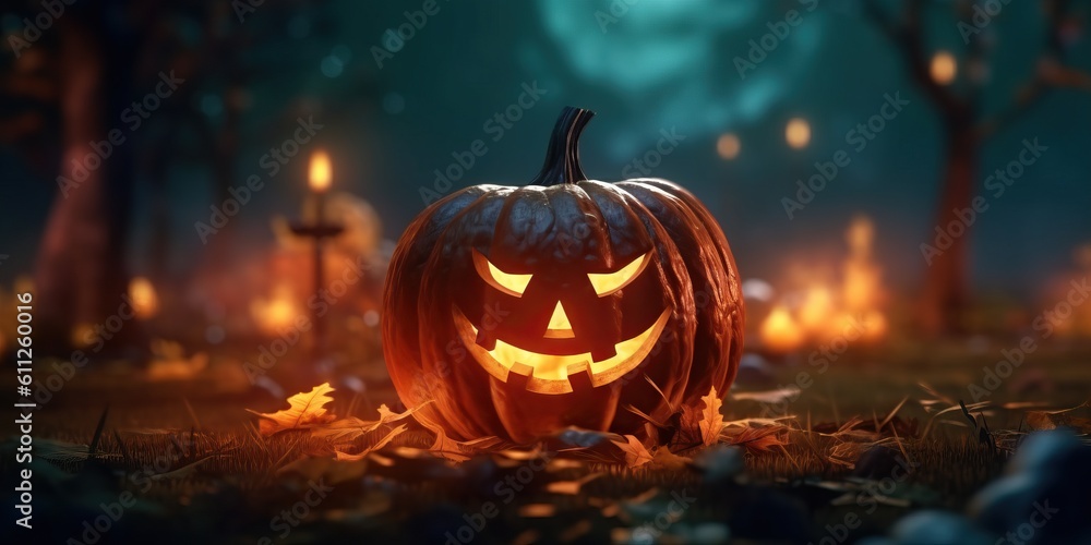 Halloween jack o lantern with back light made with Generative AI Halloween jack o lantern with back light made with Generative AI