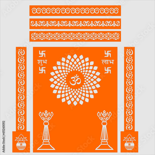 vector om jaali with a square for mandir decoration for cnc cutting welcome Kaman frame. OM- mantra in Hinduisam

