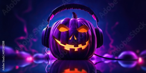 Wallpaper Mural Scary jack o lantern with headphone made with Generative AI Torontodigital.ca